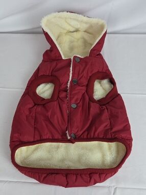 Dog Raincoat Large..Red Quilted Dog Puffer Jacket with Hood - Brand: